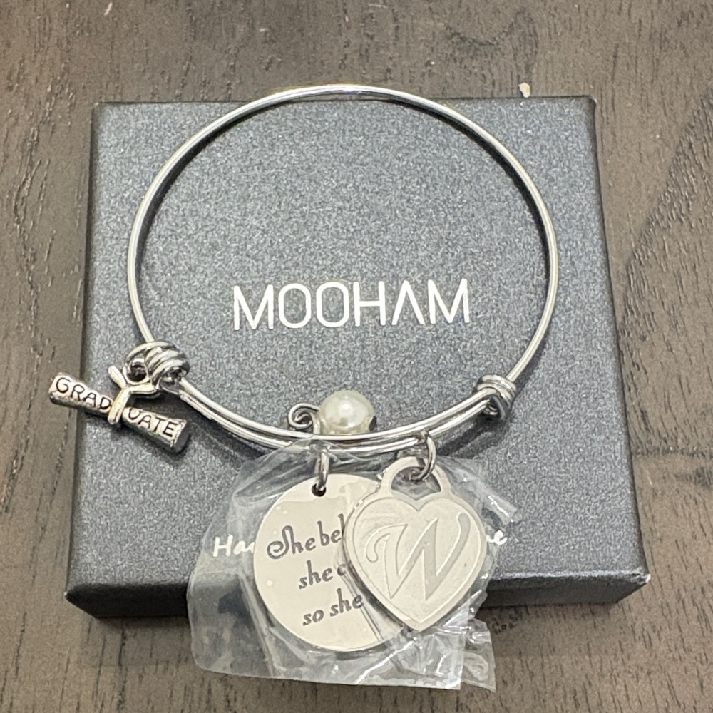 Silver Charm Bracelet with Heart and Graduate Charms